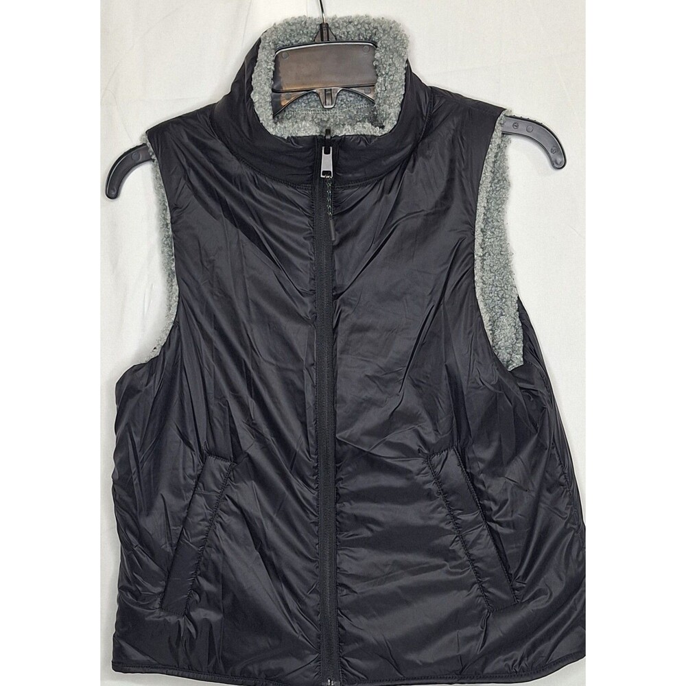 Bass Outdoor Womens Reversible Sherpa Vest Pockets Grey Black Fleece Jacket XS